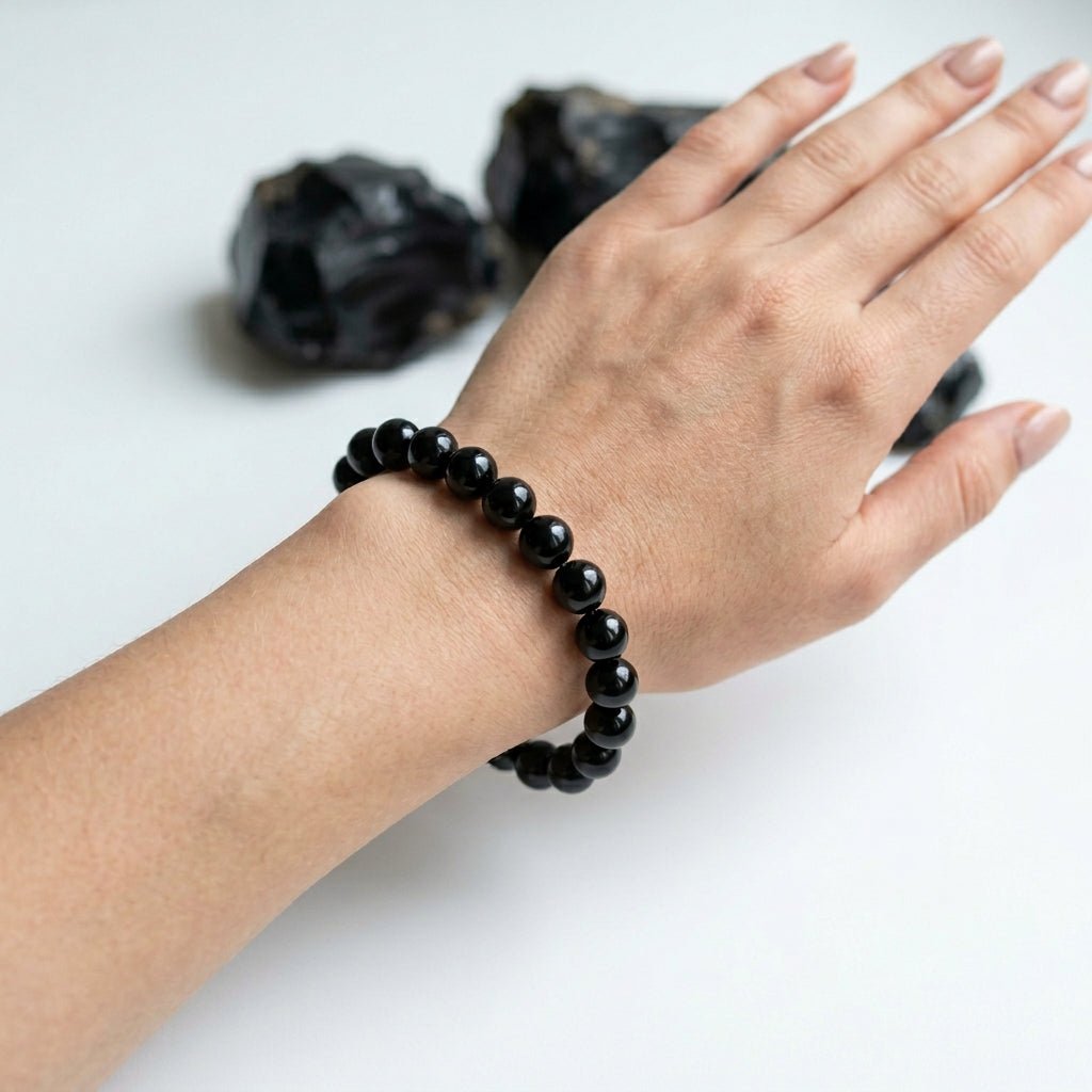 Natural Obsidian Bracelet | Round Beads | Certified Original Gemstone Jewelry - GemKrishna