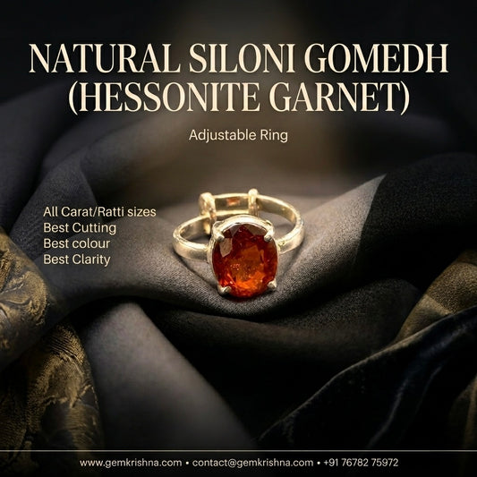 Natural Siloni Gomedh adjustable 925 silver ring with oval orange hessonite garnet
