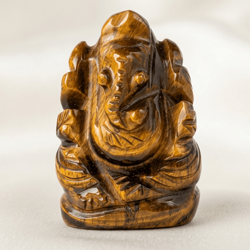 Natural Tiger’s Eye Ganesh Ji Carving Figure (Confidence) - GemKrishna