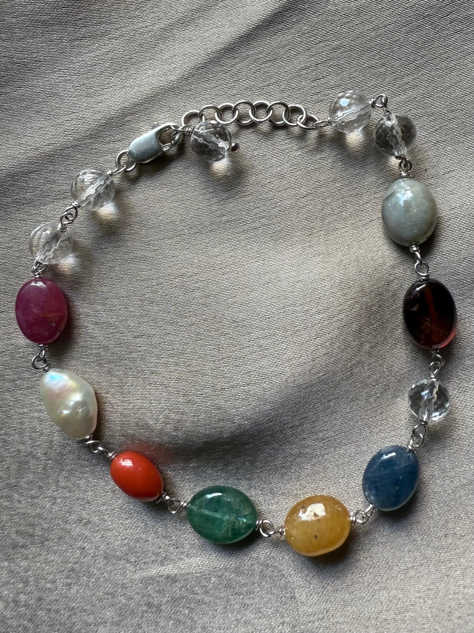 Navratan Bracelet Sterling Silver | 9 Gemstones for Balance, Power and Prosperity | Best Quality - GemKrishna
