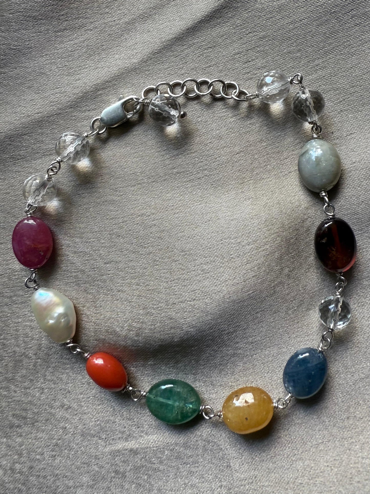 Navratan Bracelet (Sterling Silver) – 9 Gemstones for Balance, Power & Prosperity