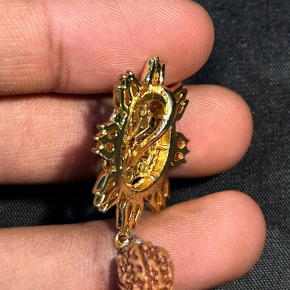 Back view of Navratna sun locket pendant with original rudraksha bead and hanging charm