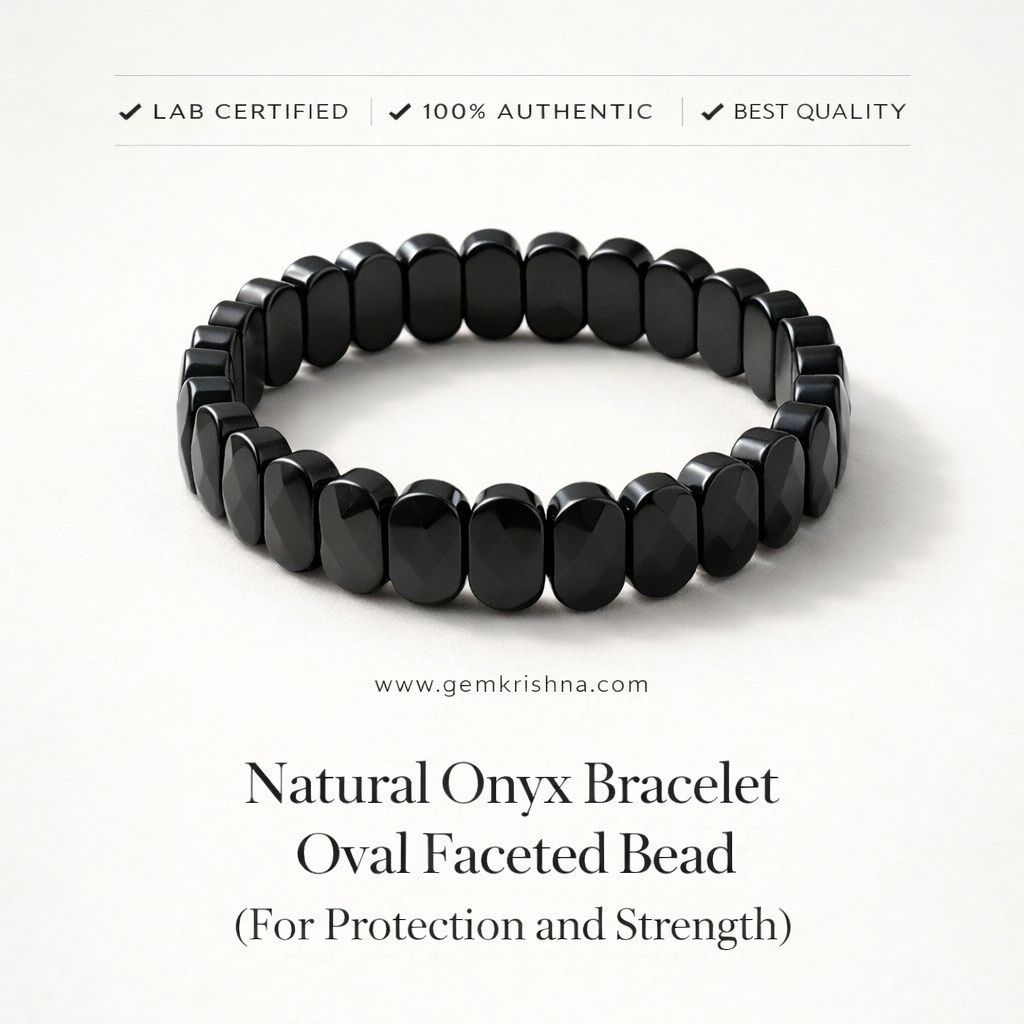 Natural Onyx Bracelet Oval Faceted Bead (For Protection and Strength) premium GemKrishna product cover