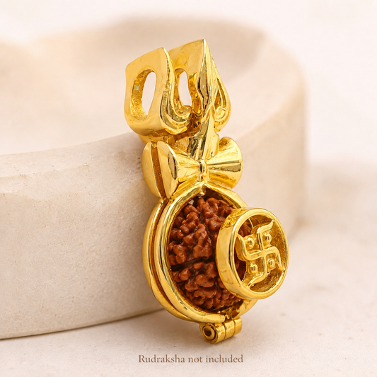Openable Rudraksha gemstone cap pendant with brown textured insert, 925 silver close-up