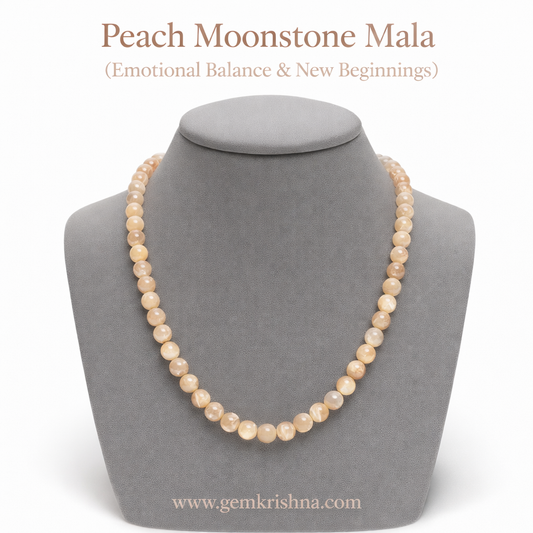 Peach Moonstone Jaap  Mala (Emotional Balance & New Beginnings) premium GemKrishna product cover