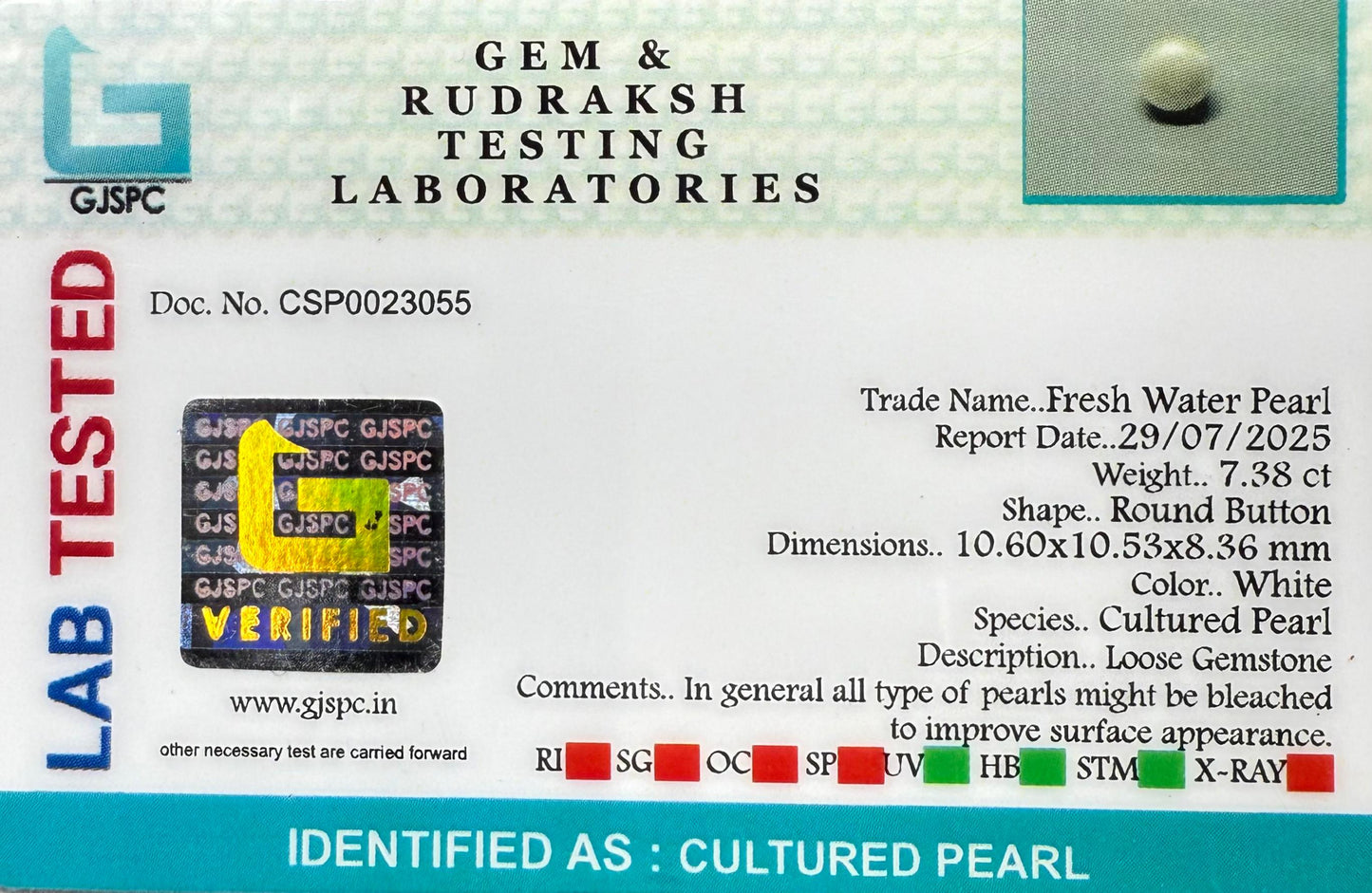 Fresh Water Pearl Round Button 7.38 carat [Cultured pearl]