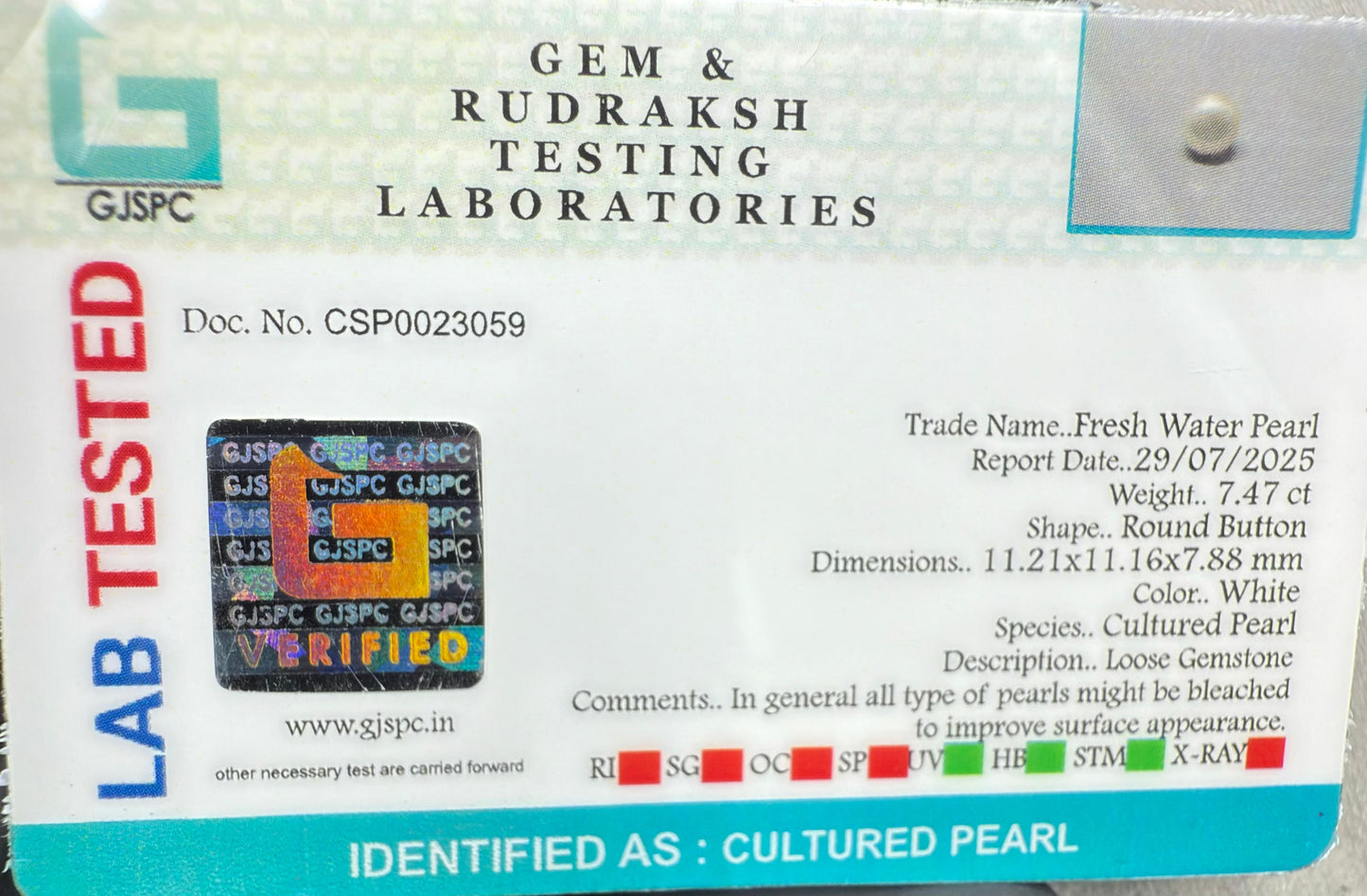 Fresh Water Pearl Round Button 7.47 carat [Cultured pearl]