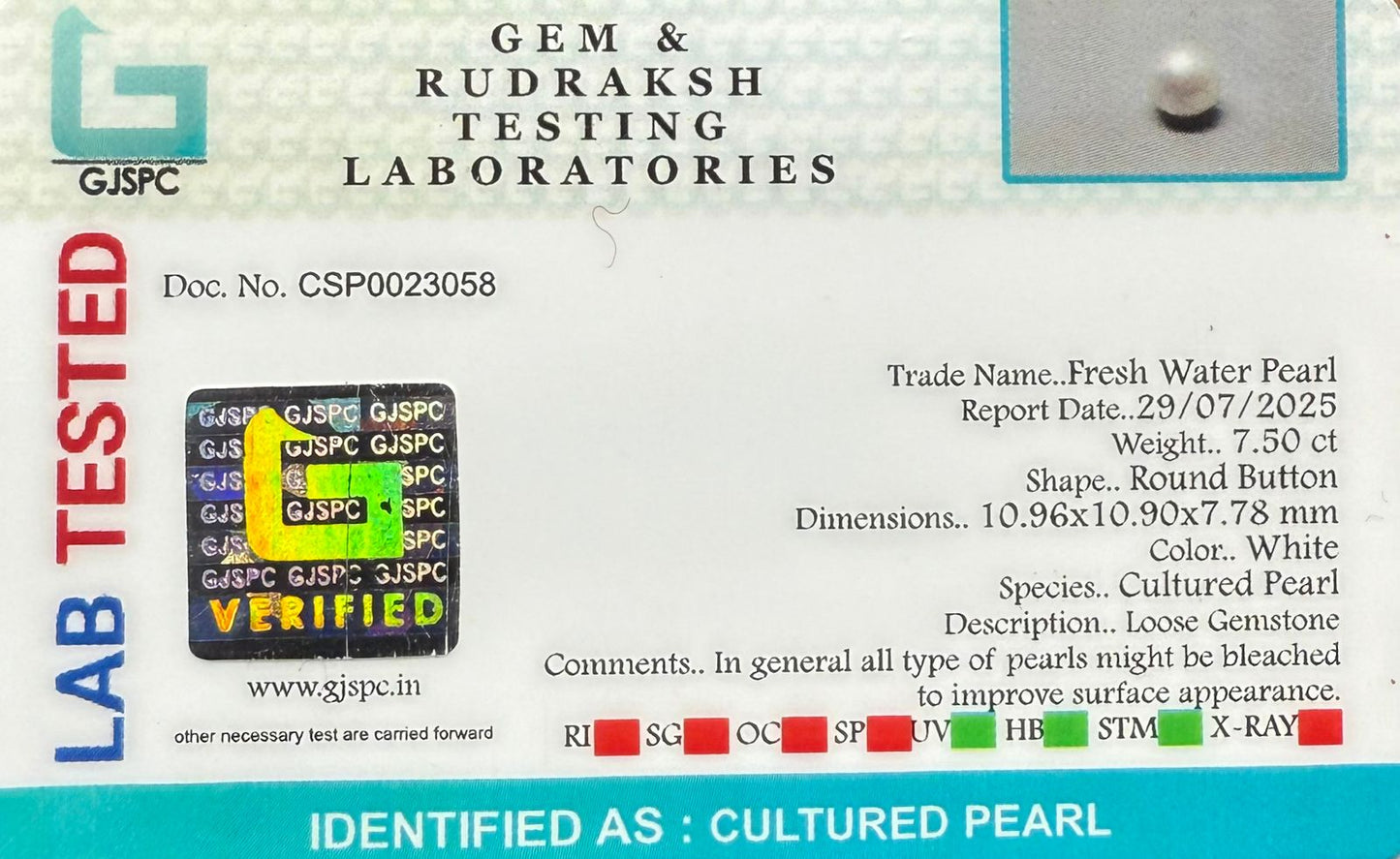 Fresh Water Pearl Round Button  7.50 carat [ Cultured pearl ]