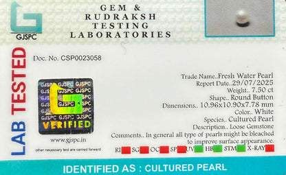 Fresh Water Pearl Round Button  7.50 carat [ Cultured pearl ]