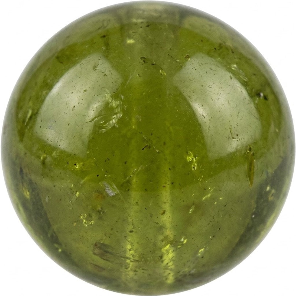Illustration of a polished peridot (AA) bead; natural colour and pattern vary