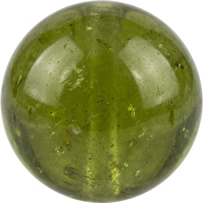 Illustration of a polished peridot (AA) bead; natural colour and pattern vary