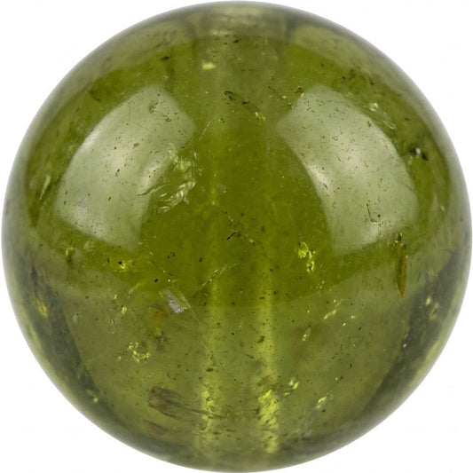 Illustration of a polished peridot (AA) bead; natural colour and pattern vary