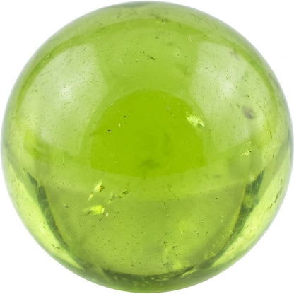 Illustration of a polished peridot (gem quality) bead; natural colour and pattern vary