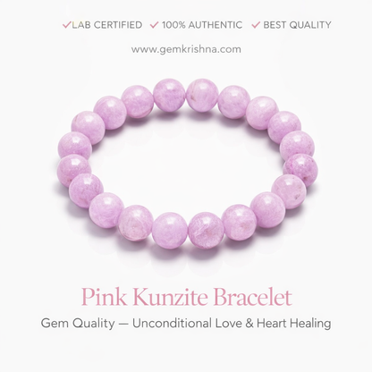 Pink Kunzite Bracelet Gem Quality – Unconditional Love & Heart Healing premium GemKrishna product cover
