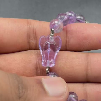 Amethyst Bracelet With Glass Angel Charm (Calm & Spiritual Protection)