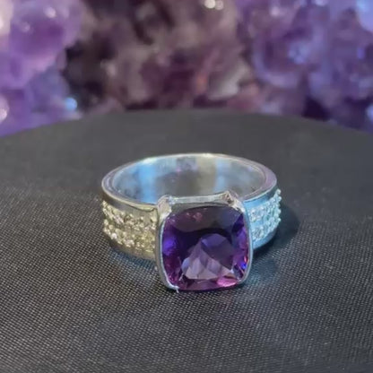 Cushion Amethyst Pavé 925 Sterling Silver Ring