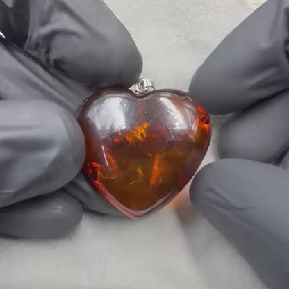 Natural Amber Sterling Silver Heart locket  9.04 gram