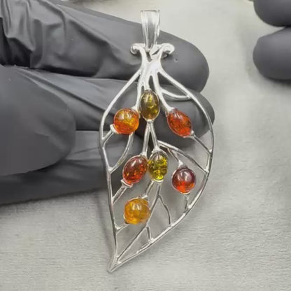 Amber leaf sterling silver Locket   5.56 gram