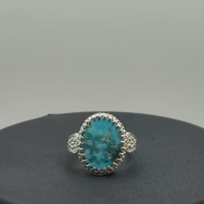 Ornate Oval Turquoise Statement Ring (Protection & Communication) (6.87 Gram)
