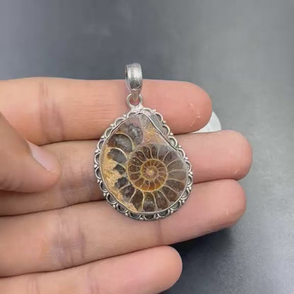 Polished Ammonite Fossil 925 Silver Locket 12.71 Grams (Ancient Wisdom and Growth)