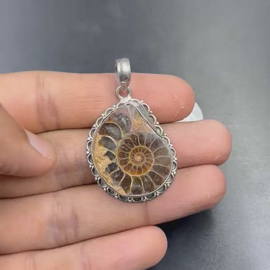 Polished Ammonite Fossil 925 Silver Locket 12.71 Grams (Ancient Wisdom and Growth)