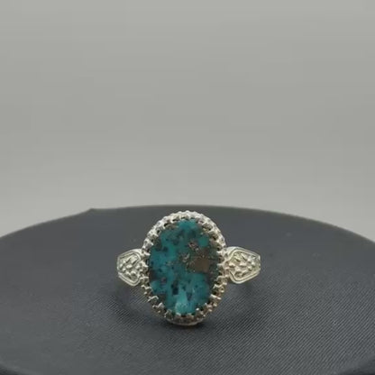Oval Matrix Turquoise Filigree Ring (Protection & Communication)  (7.28 Gram)
