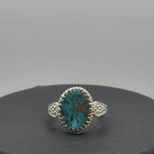 Oval Matrix Turquoise Filigree Ring (Protection & Communication)  (7.28 Gram)