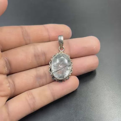 Black Rutile Quartz 925 Silver Locket 9.78 Grams (Protection and Clarity)