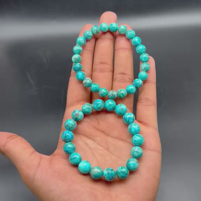 Chrysocolla Bracelet | Polished Round Blue-Green Beads with Matrix Patterns | Stretchable Unisex Crystal Bracelet | Lab Certified | Calm Communication & Emotional Balance