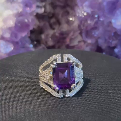 emerald Cut Amethyst 925 Sterling Silver Ring