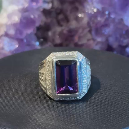 Natural Emerald-Cut Amethyst 925 Sterling Silver Men’s Signet Ring