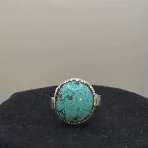 Oval Matrix Turquoise Bezel Ring (Protection & Communication) (11.98 Gram)