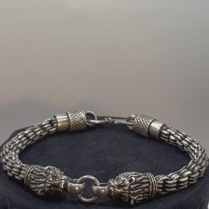 925 Silver Men’s Double Lion-Head Bracelet (Courage & Leadership)