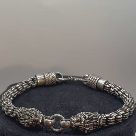 925 Silver Men’s Double Lion-Head Bracelet (Courage & Leadership)