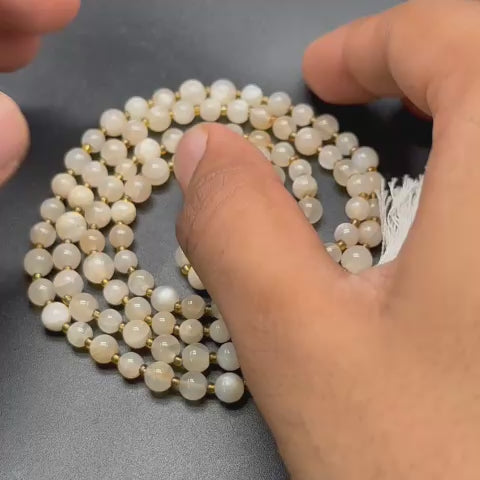 White Moonstone Jaap  Mala (Intuition & Emotional Balance)