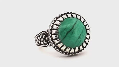 Natural Malachite Silver Ring Antique Finish  (Sterling Silver)