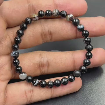 Black Banded Agate 6mm Bracelet (Protection & Stability)
