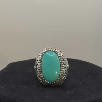 925 Silver Oval Turquoise Statement Ring (Protection & Communication) (16.25 Gram)