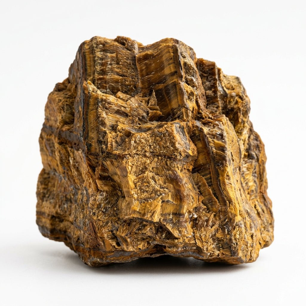 Raw tiger's eye crystal with natural golden-brown bands and rocky texture