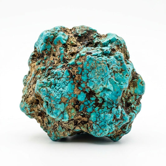 Raw turquoise crystal cluster of dyed howlite with blue-green color and natural matrix texture