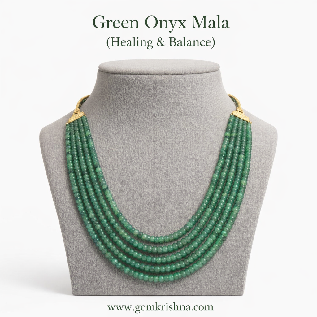 Green Onyx Mala 6 Lines | Semi Precious Gemstone Beads | Best Quality premium GemKrishna product cover