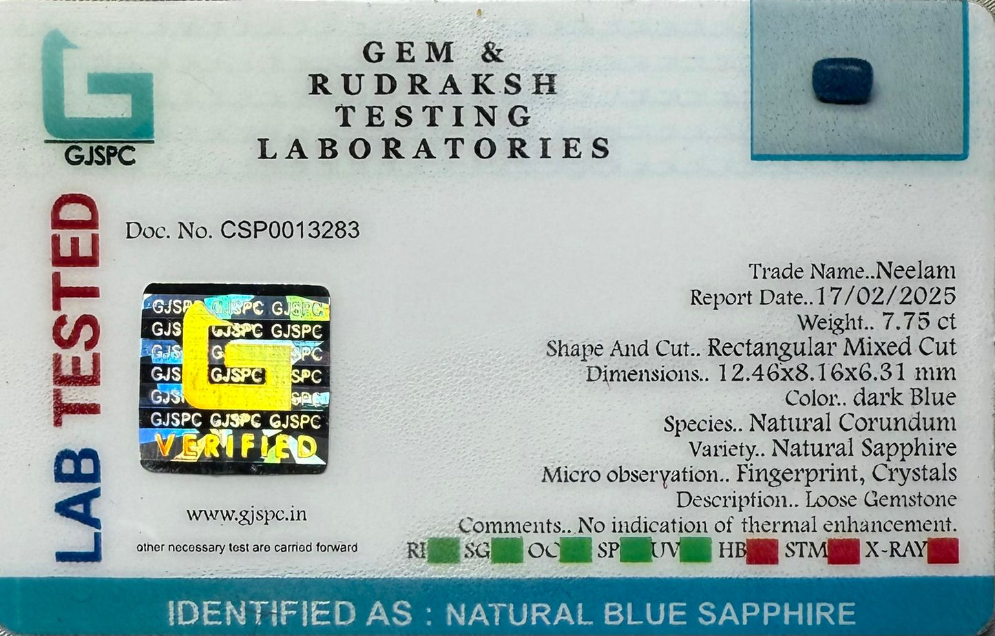 Natural Blue Sapphire  Rectangular Mixed Cut  7.75 carat