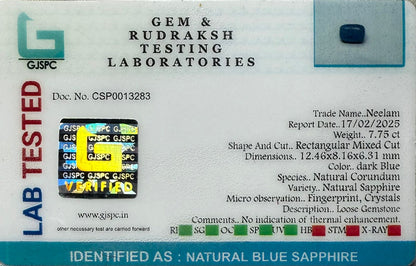 Natural Blue Sapphire  Rectangular Mixed Cut  7.75 carat