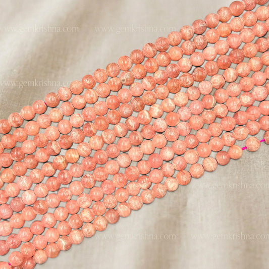 Rhodochrosite loose round beads strand, 4mm size with pink gemstone luster