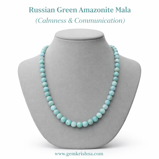 Russian Green Amazonite Platinum Mala & Bracelet (Calmness & Communication) premium GemKrishna product cover