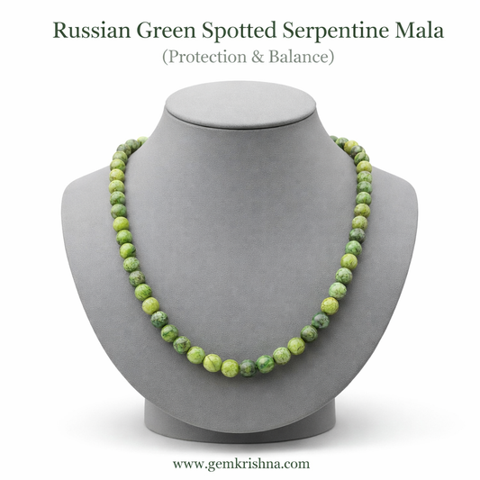 Russian Green Spotted Serpentine Mala & Bracelet (Protection & Emotional Balance) premium GemKrishna product cover