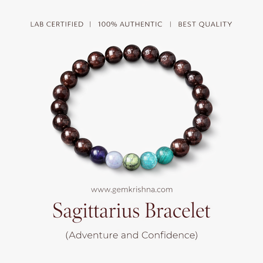 Sagittarius bracelet with dark round beads and colorful gemstone accents, adventure and confidence