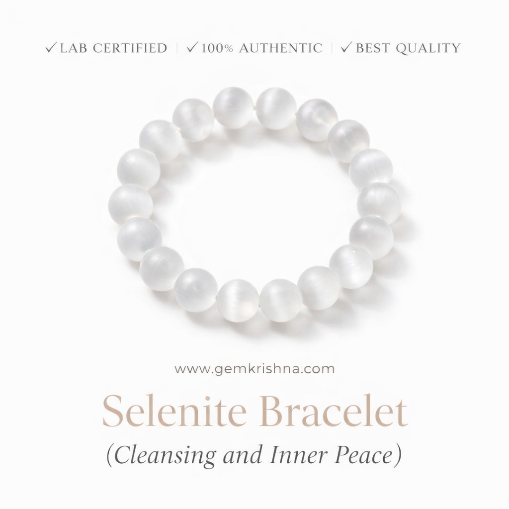 Selenite Bracelet (Cleansing and Inner Peace) premium GemKrishna product cover