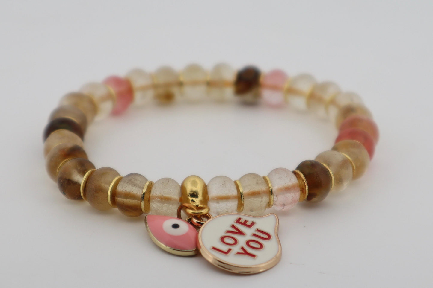 Semi precious stone love charm bracelet