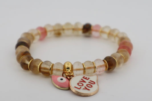 Semi precious stone love charm bracelet